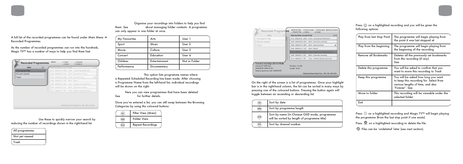 7 browsing recorded programmes, Programme list, Recording and playback | Browsing categories can be | Pixel Magic Systems MTV5000 User Manual | Page 21 / 33