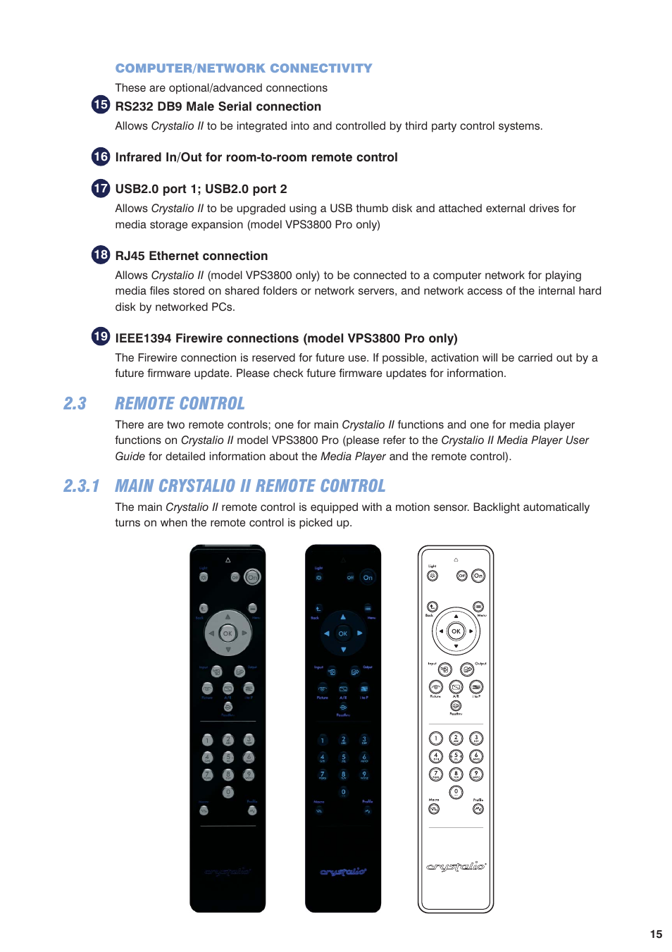 3 remote control, 1 main crystalio ii remote control | Pixel Magic Systems VPS3800 User Manual | Page 15 / 83