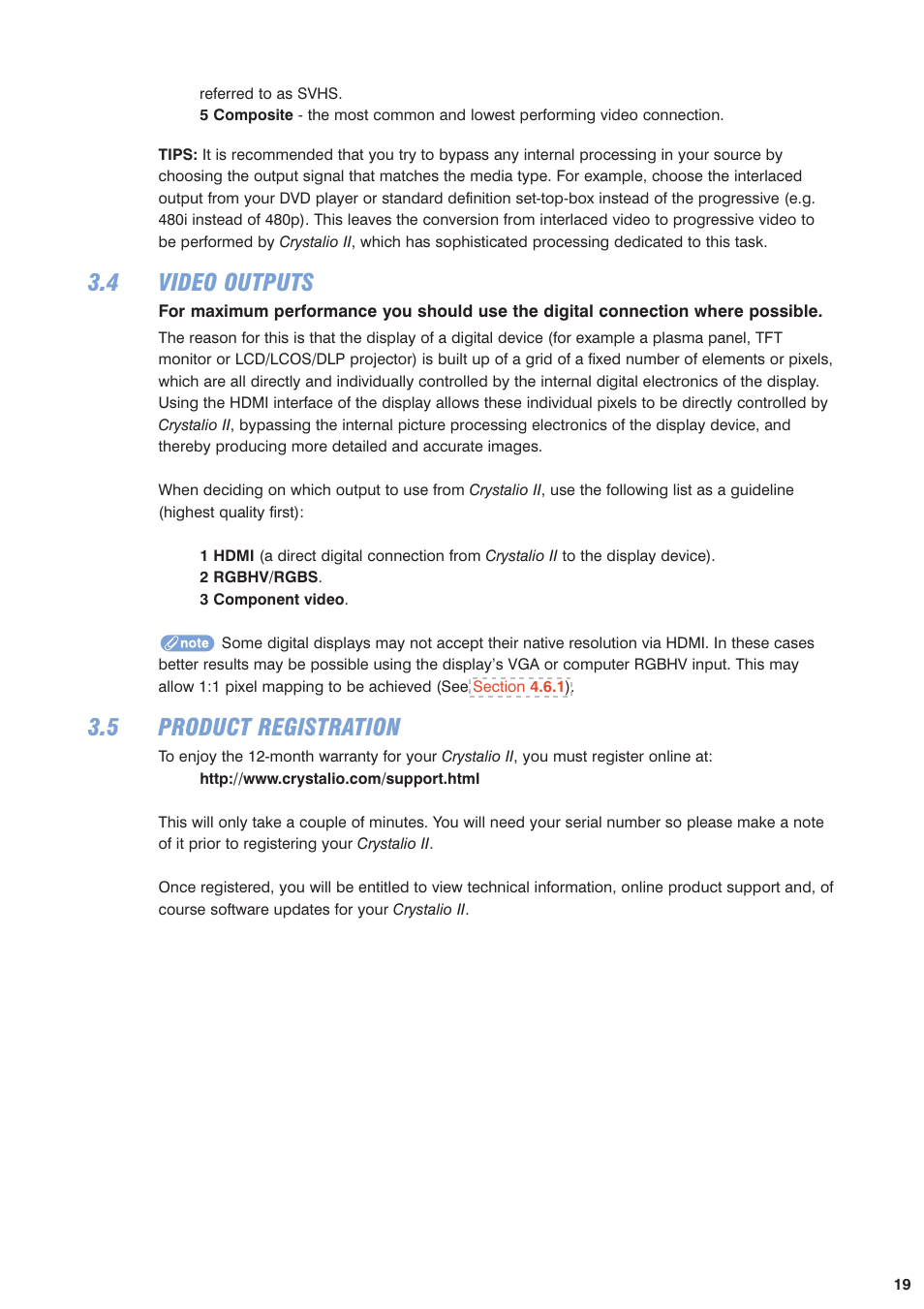 4 video outputs, 5 product registration | Pixel Magic Systems VPS3800 User Manual | Page 19 / 83