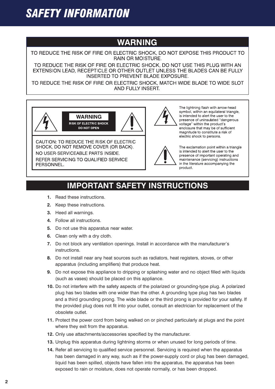 Safety information, Important safety instructions | Pixel Magic Systems VPS3800 User Manual | Page 2 / 83