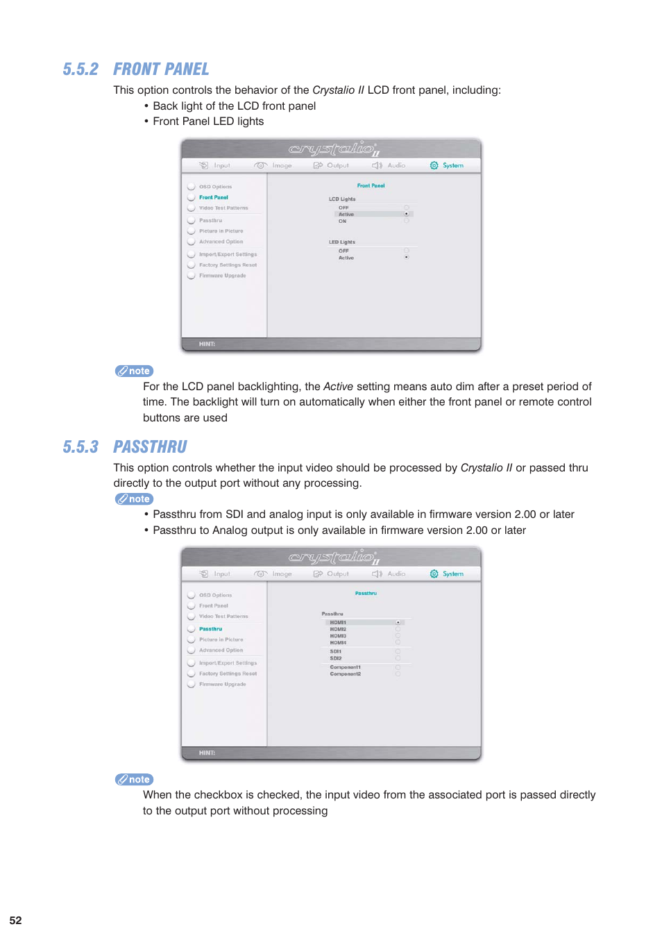 2 front panel, 3 passthru | Pixel Magic Systems VPS3800 User Manual | Page 52 / 83