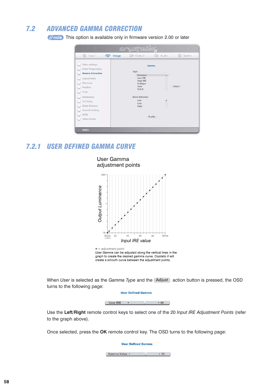 2 advanced gamma correction, 1 user-defined gamma curve, 1 user defined gamma curve | Pixel Magic Systems VPS3800 User Manual | Page 58 / 83