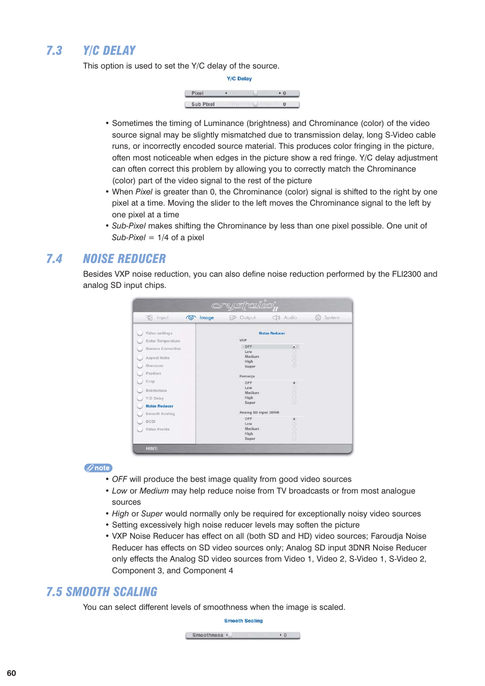 3 y/c delay, 4 noise reducer, 5 smooth scaling | Pixel Magic Systems VPS3800 User Manual | Page 60 / 83