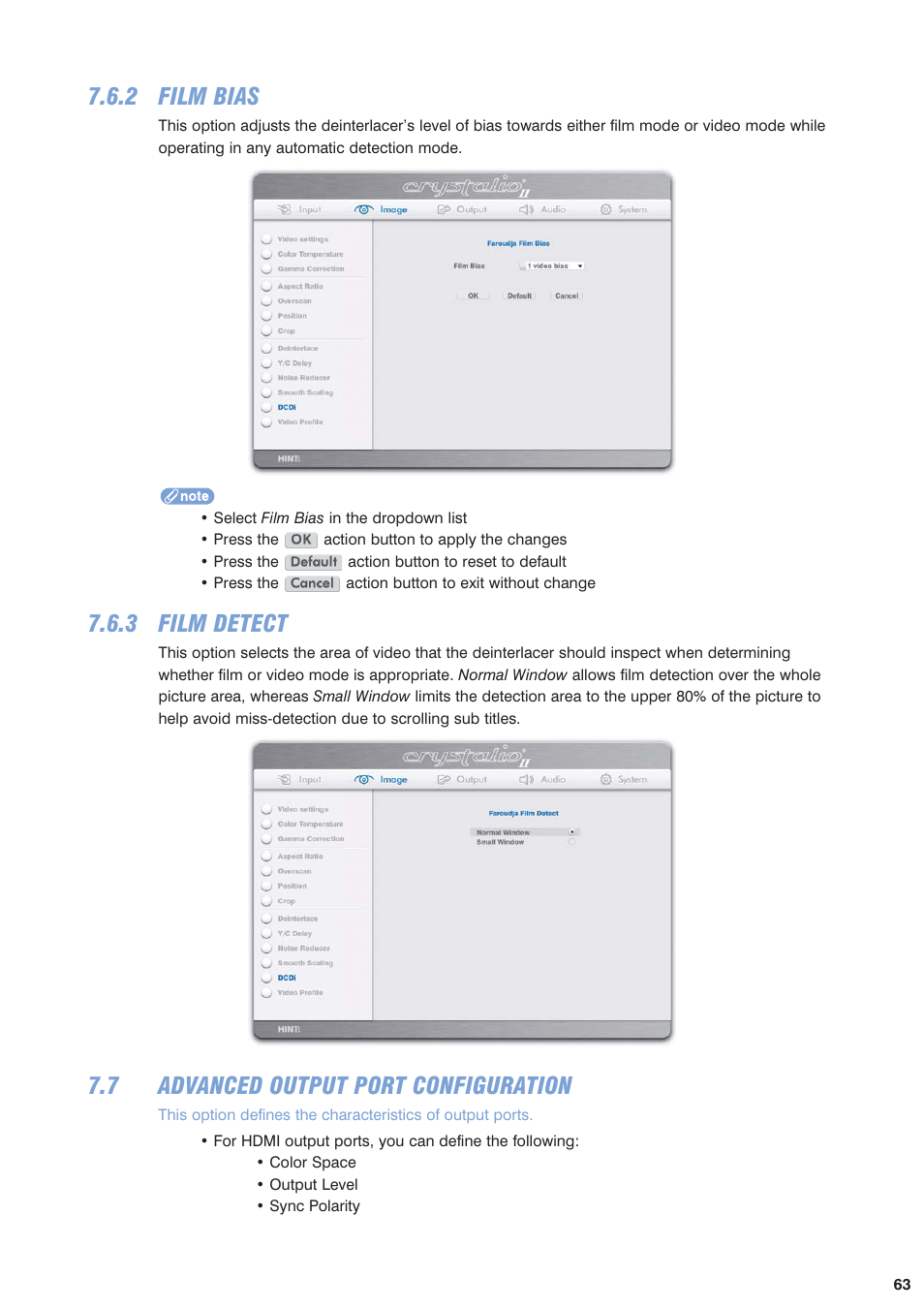 2 film bias, 3 film detect, 7 advanced output port configuration | Pixel Magic Systems VPS3800 User Manual | Page 63 / 83