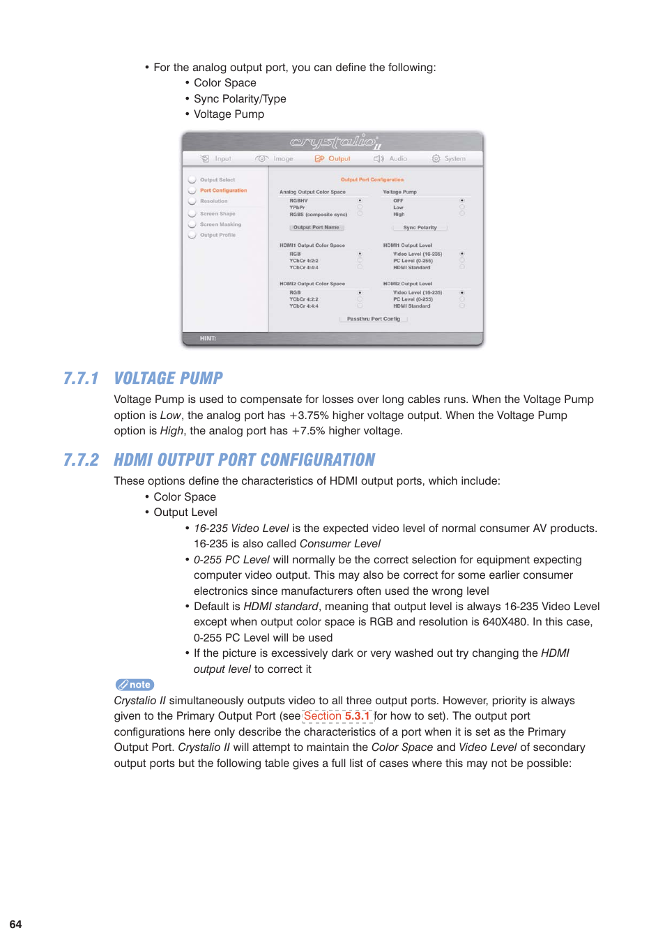 1 voltage pump, 2 hdmi output port configuration | Pixel Magic Systems VPS3800 User Manual | Page 64 / 83