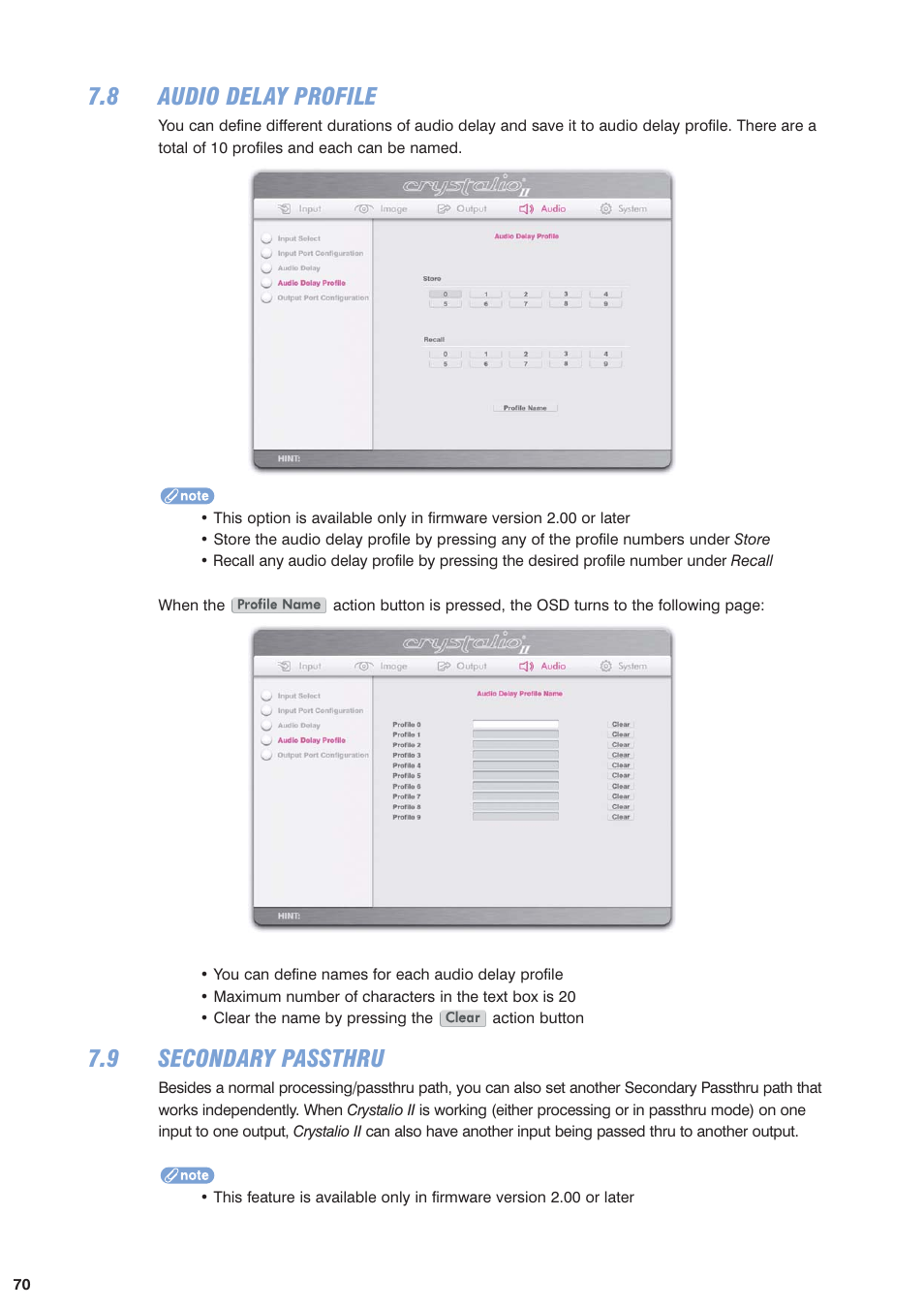 8 audio delay profile, 9 secondary passthru, Assthru is on. see | Sections 7.9 | Pixel Magic Systems VPS3800 User Manual | Page 70 / 83