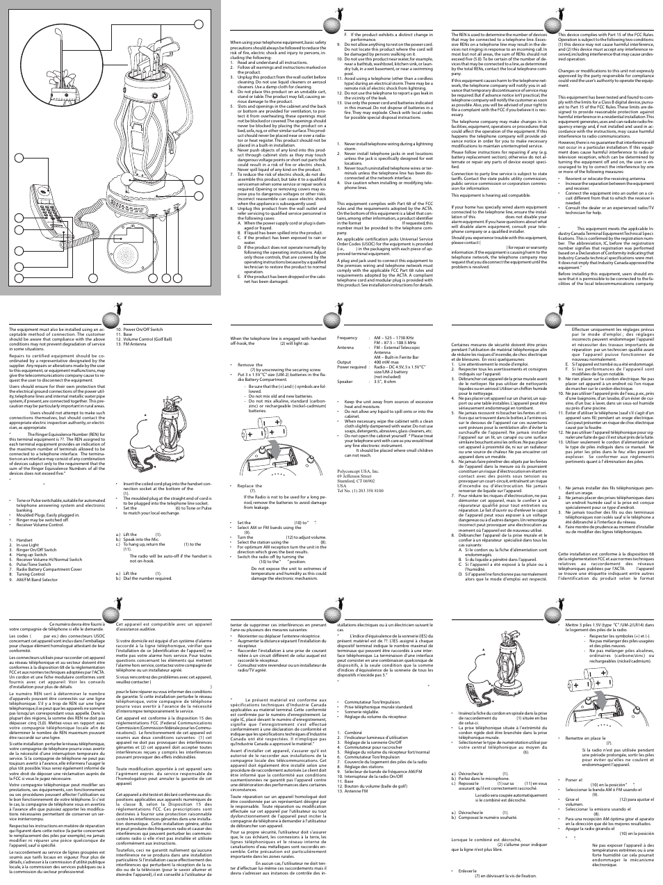 Polyconcept USA Telephone User Manual | 2 pages
