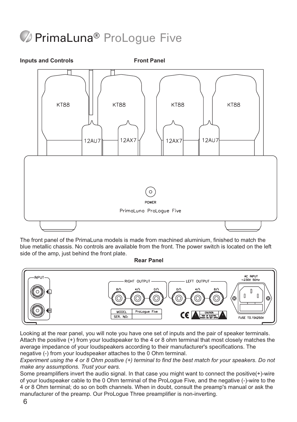 Primaluna ® prologue five | PrimaLuna USA ProLogue Five User Manual | Page 6 / 12