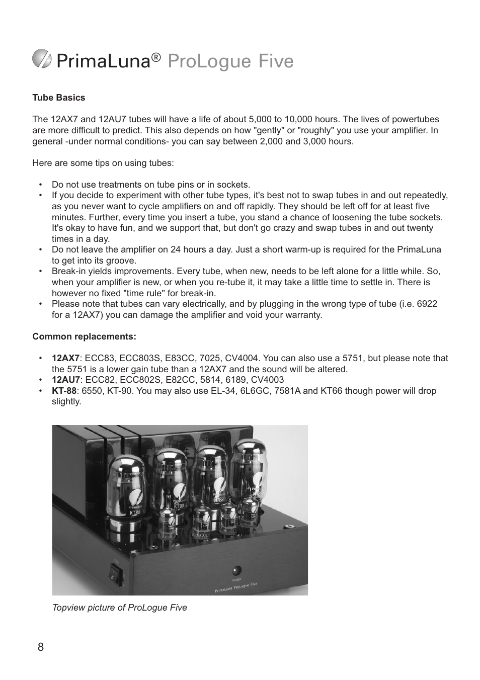 Primaluna ® prologue five | PrimaLuna USA ProLogue Five User Manual | Page 8 / 12
