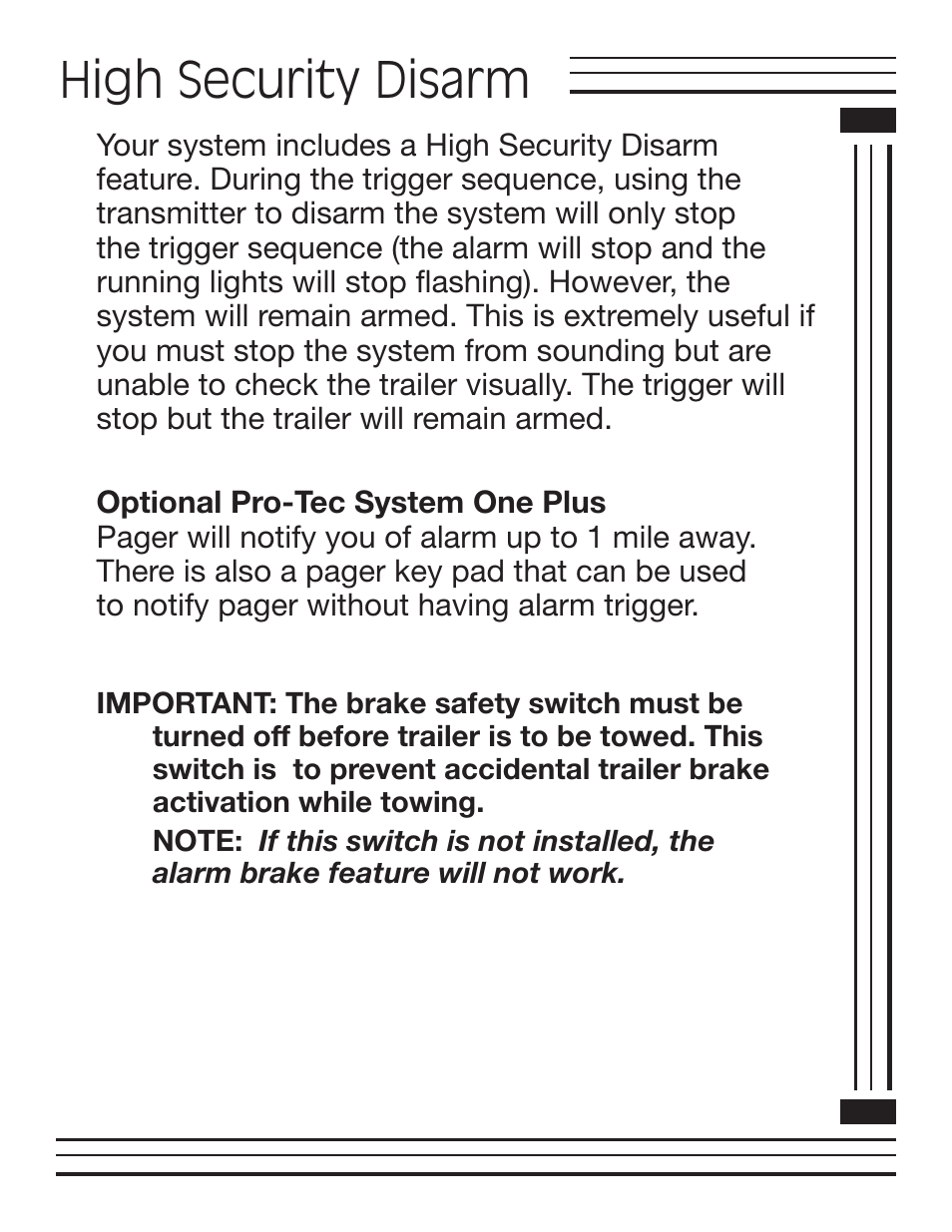 High security disarm | Pro-tec Automobile Alarm User Manual | Page 11 / 16