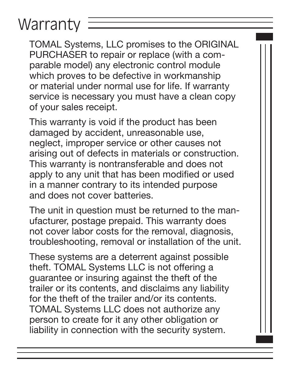 Warranty | Pro-tec Automobile Alarm User Manual | Page 14 / 16