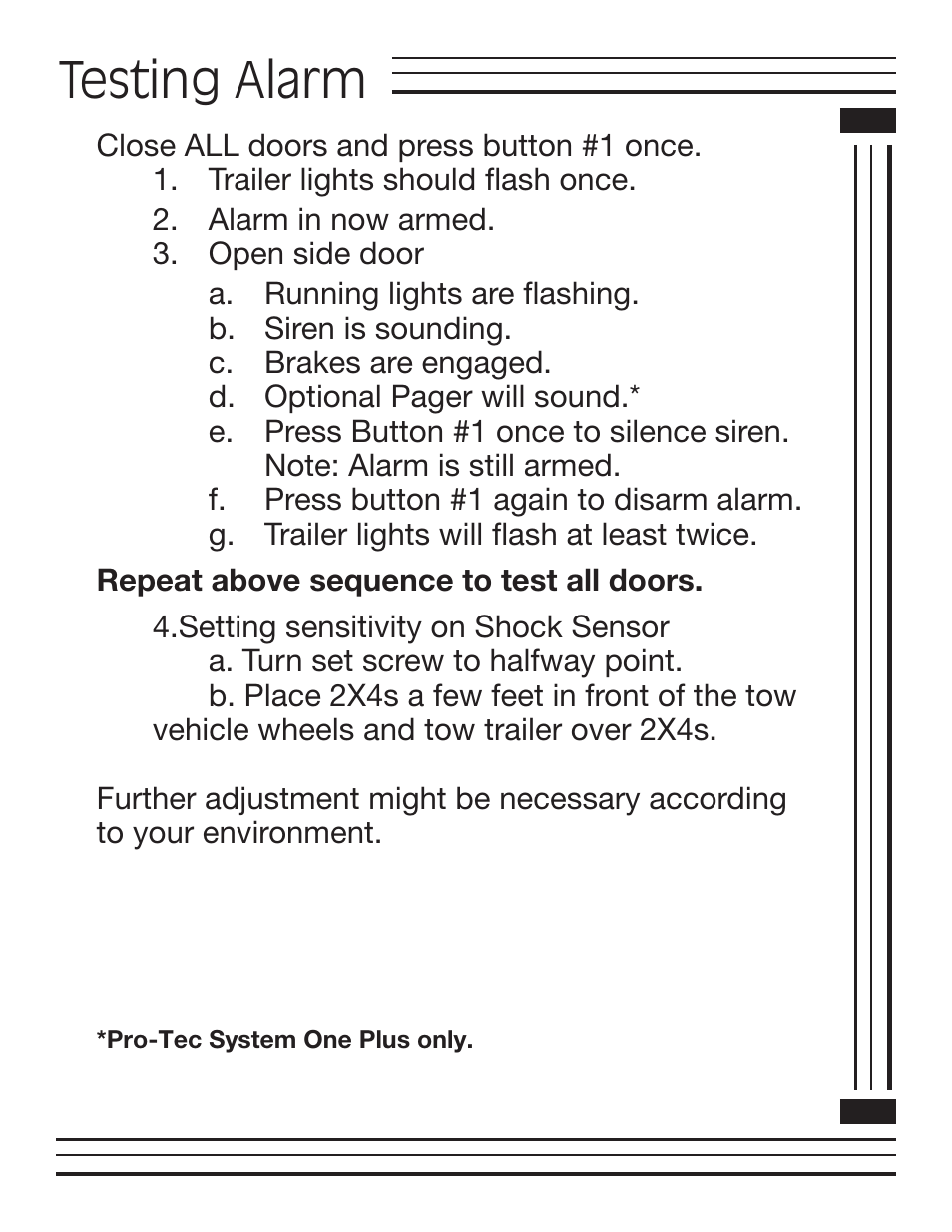 Testing alarm | Pro-tec Automobile Alarm User Manual | Page 8 / 16