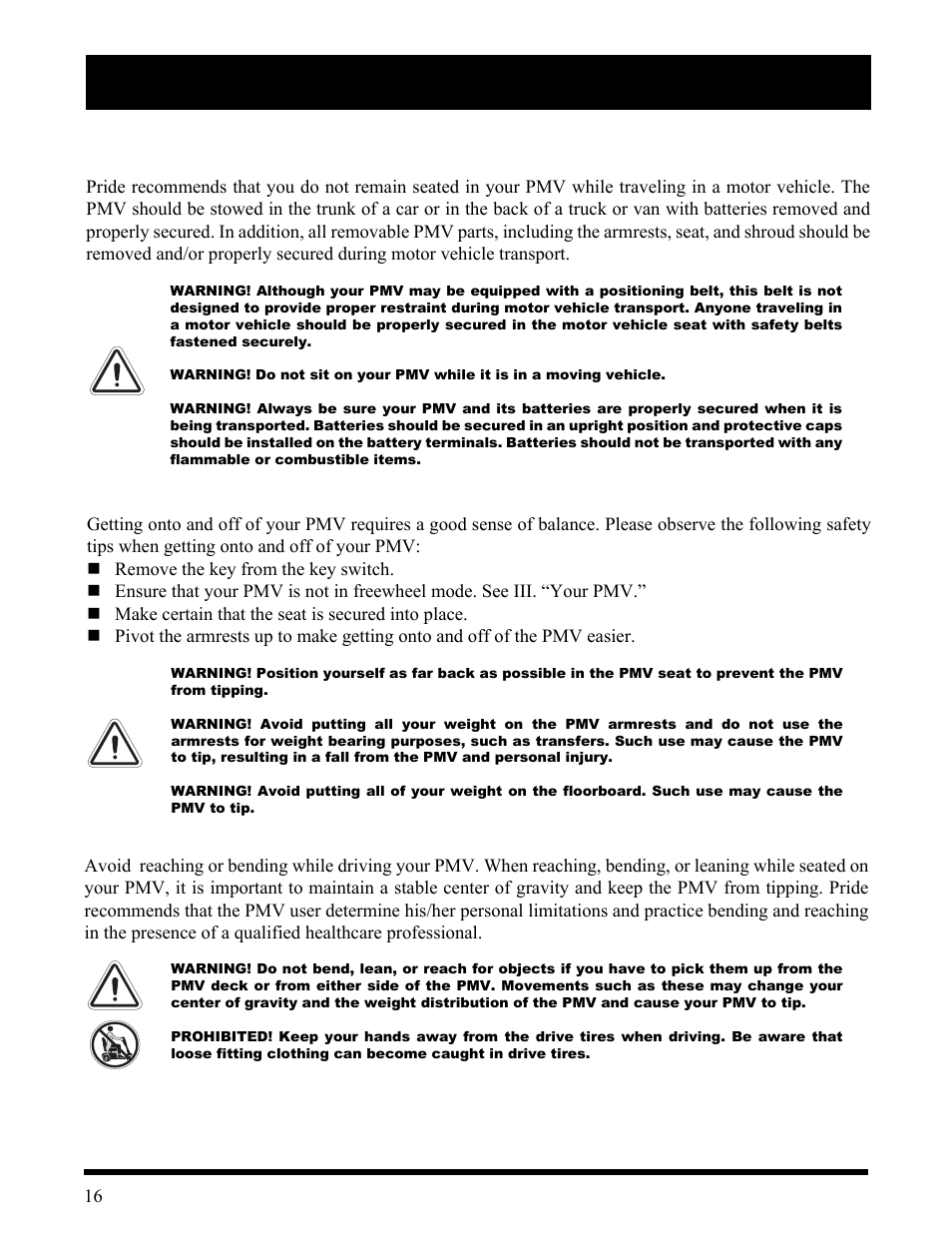 Ii. safety | Pride Mobility Wrangler User Manual | Page 16 / 44