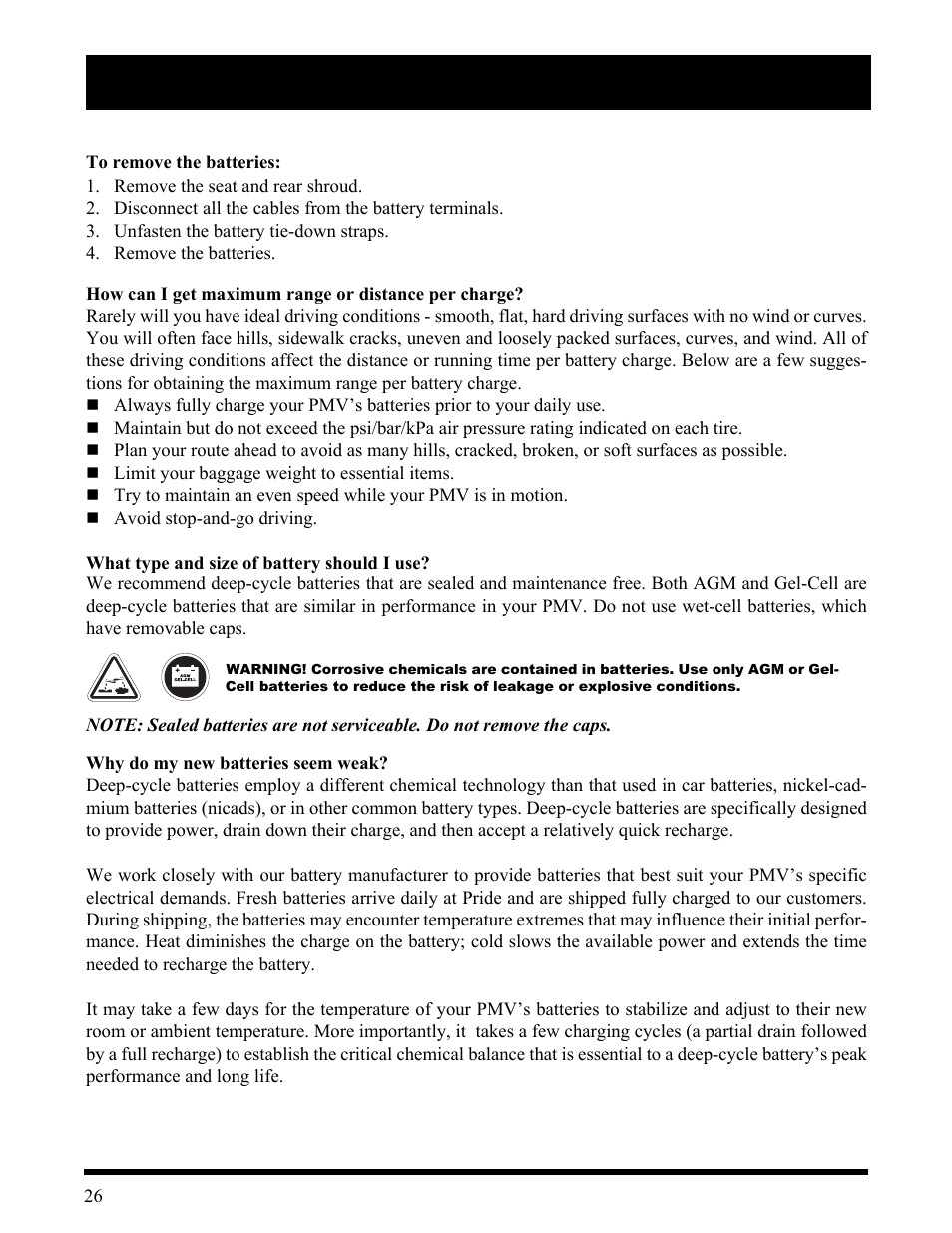Iv. batteries and charging | Pride Mobility Wrangler User Manual | Page 26 / 44