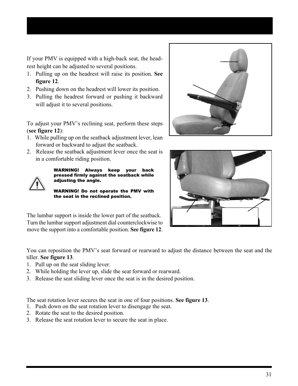 Vi. comfort adjustments | Pride Mobility Wrangler User Manual | Page 31 / 44