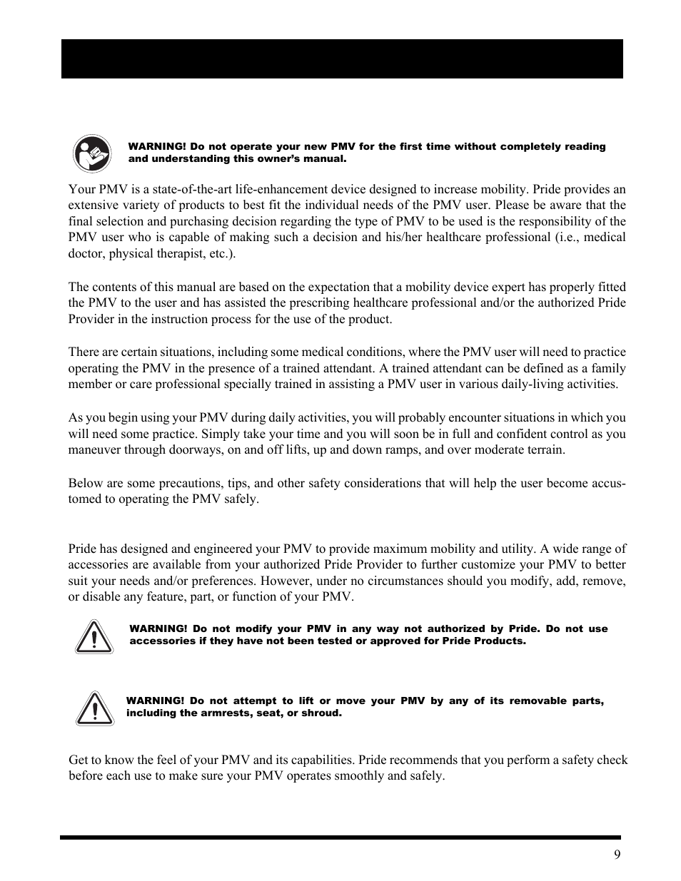Ii. safety | Pride Mobility Wrangler User Manual | Page 9 / 44