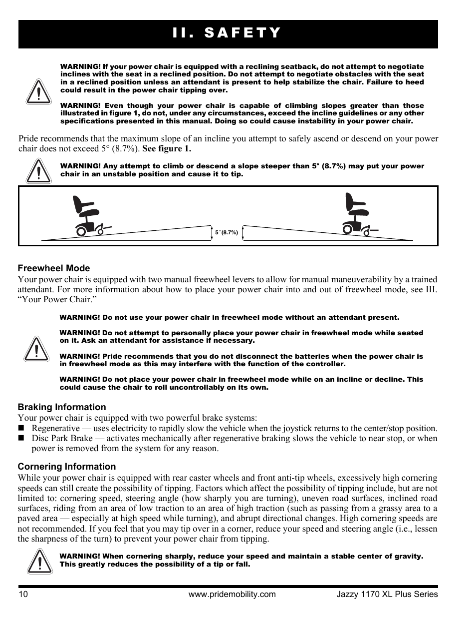 Ii. safety | Pride Mobility 1170XL Plus 2VHD User Manual | Page 10 / 40