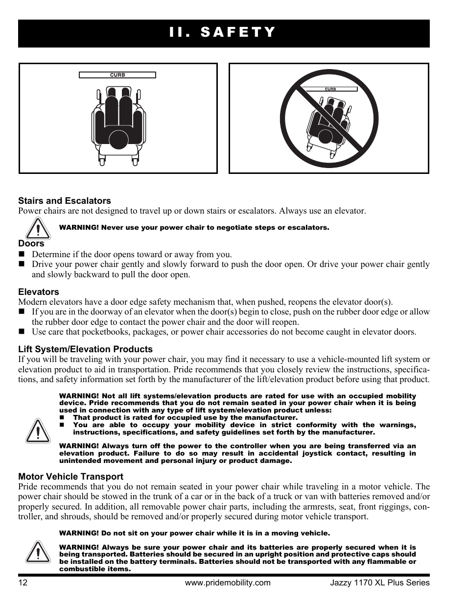 Ii. safety | Pride Mobility 1170XL Plus 2VHD User Manual | Page 12 / 40