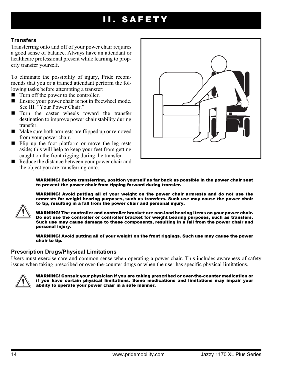 Ii. safety | Pride Mobility 1170XL Plus 2VHD User Manual | Page 14 / 40