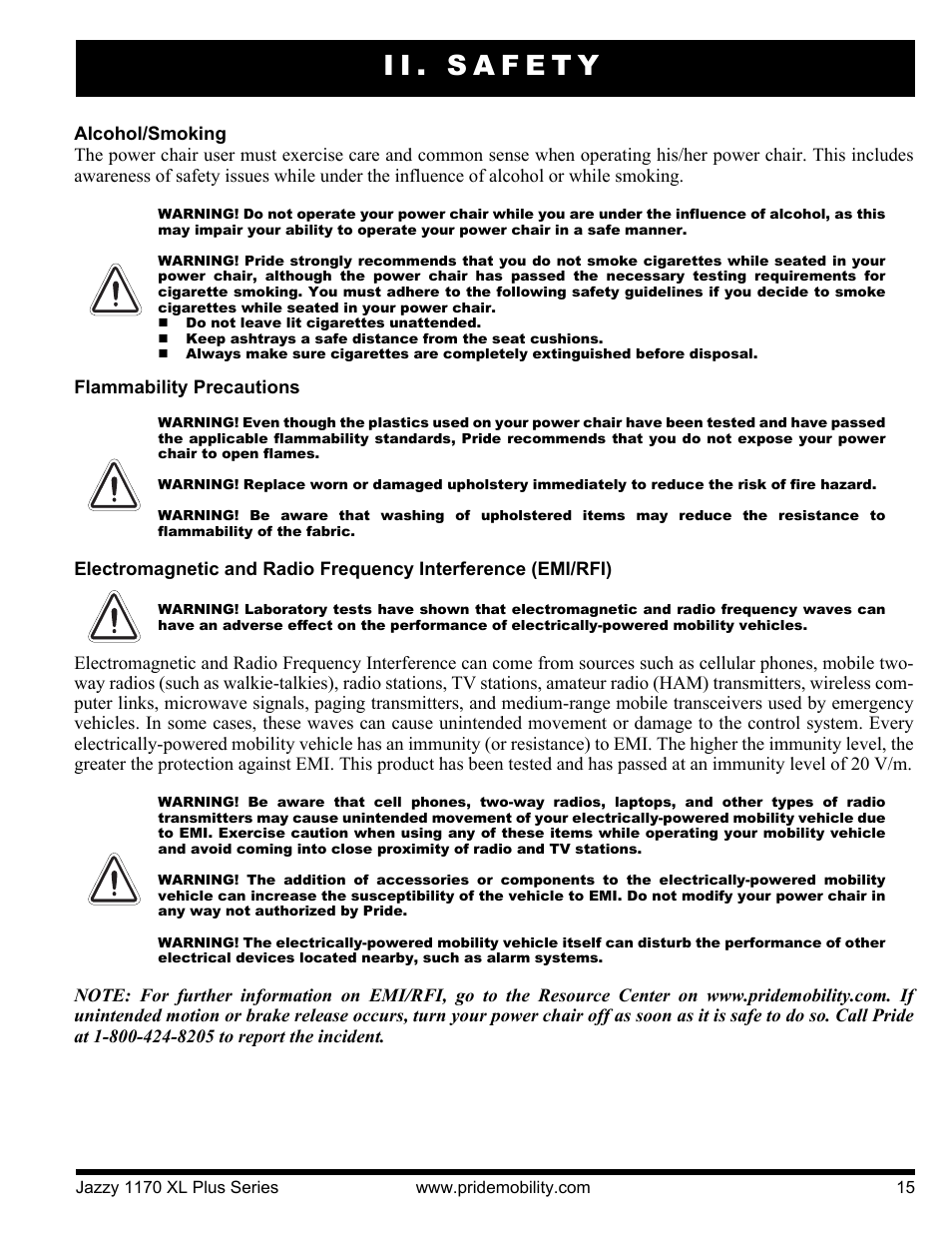 Ii. safety | Pride Mobility 1170XL Plus 2VHD User Manual | Page 15 / 40