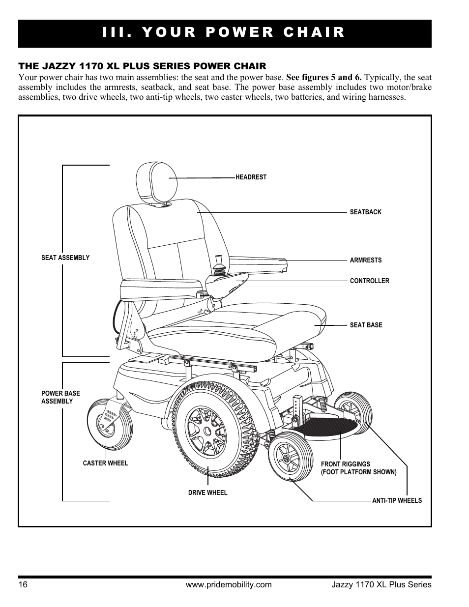 Iii. your power chair | Pride Mobility 1170XL Plus 2VHD User Manual | Page 16 / 40