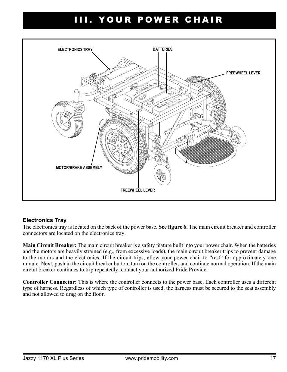 Iii. your power chair | Pride Mobility 1170XL Plus 2VHD User Manual | Page 17 / 40