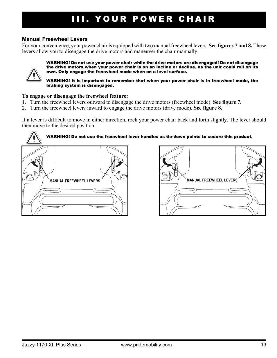 Iii. your power chair | Pride Mobility 1170XL Plus 2VHD User Manual | Page 19 / 40