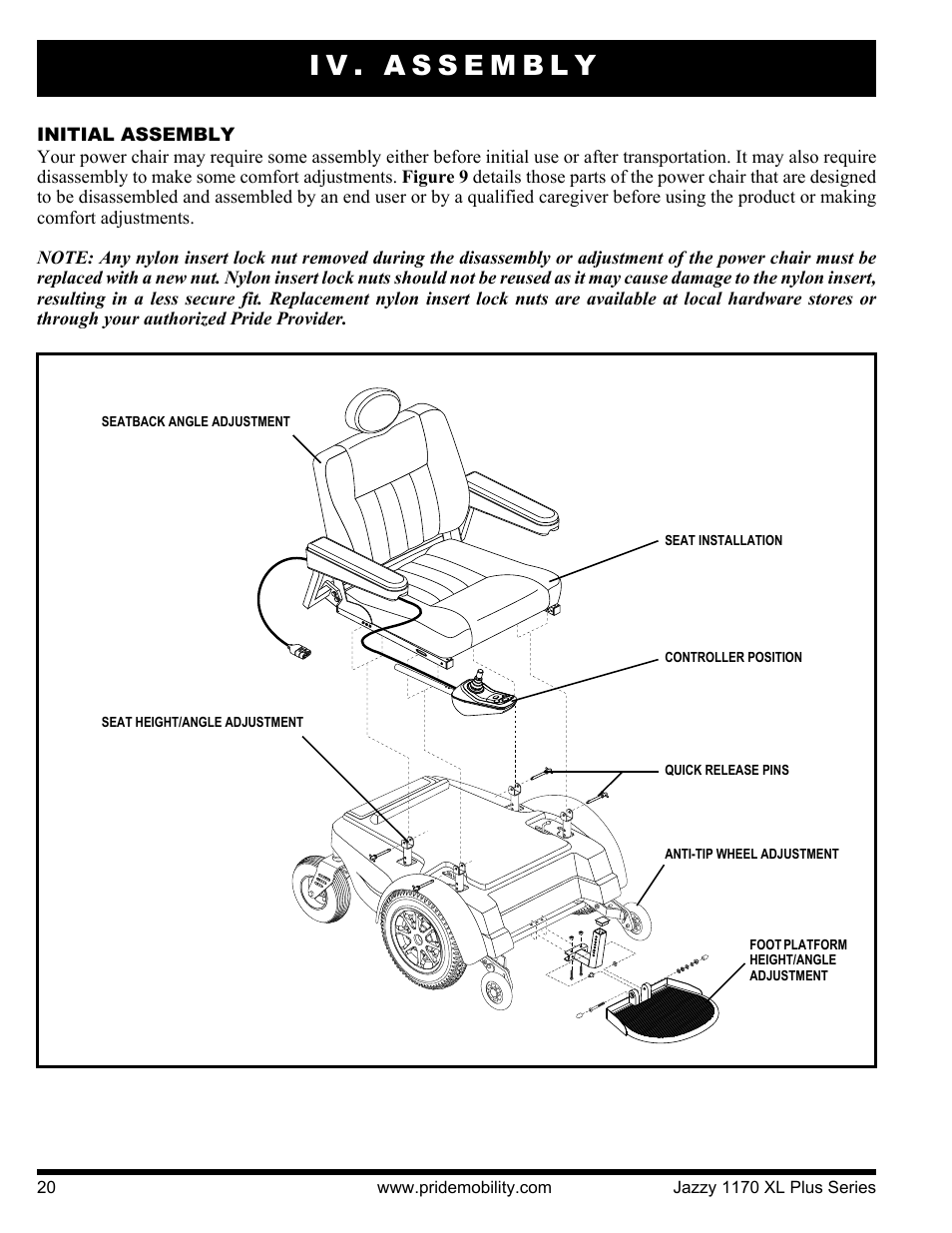Iv. assembly | Pride Mobility 1170XL Plus 2VHD User Manual | Page 20 / 40