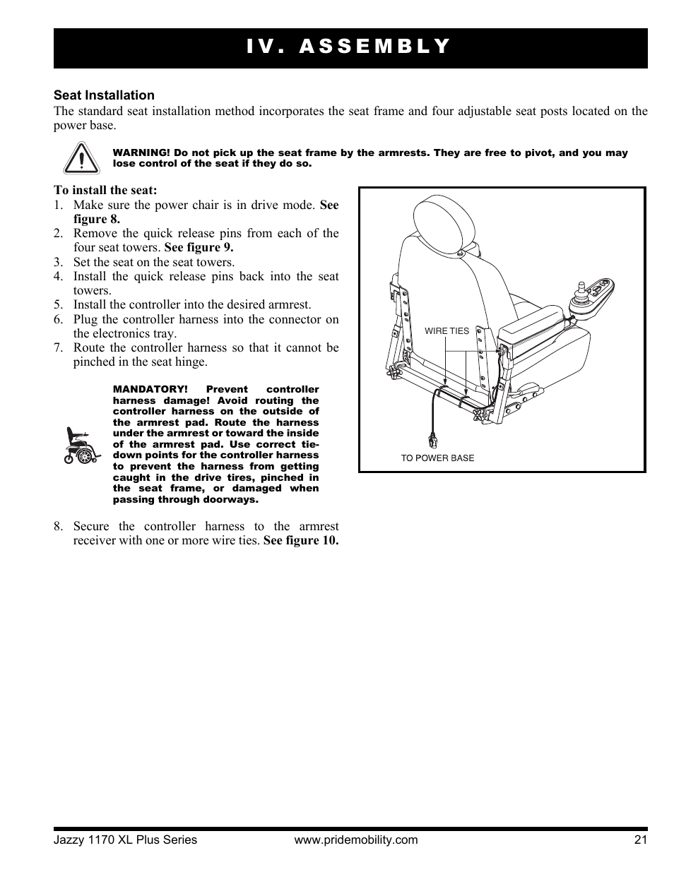 Iv. assembly | Pride Mobility 1170XL Plus 2VHD User Manual | Page 21 / 40