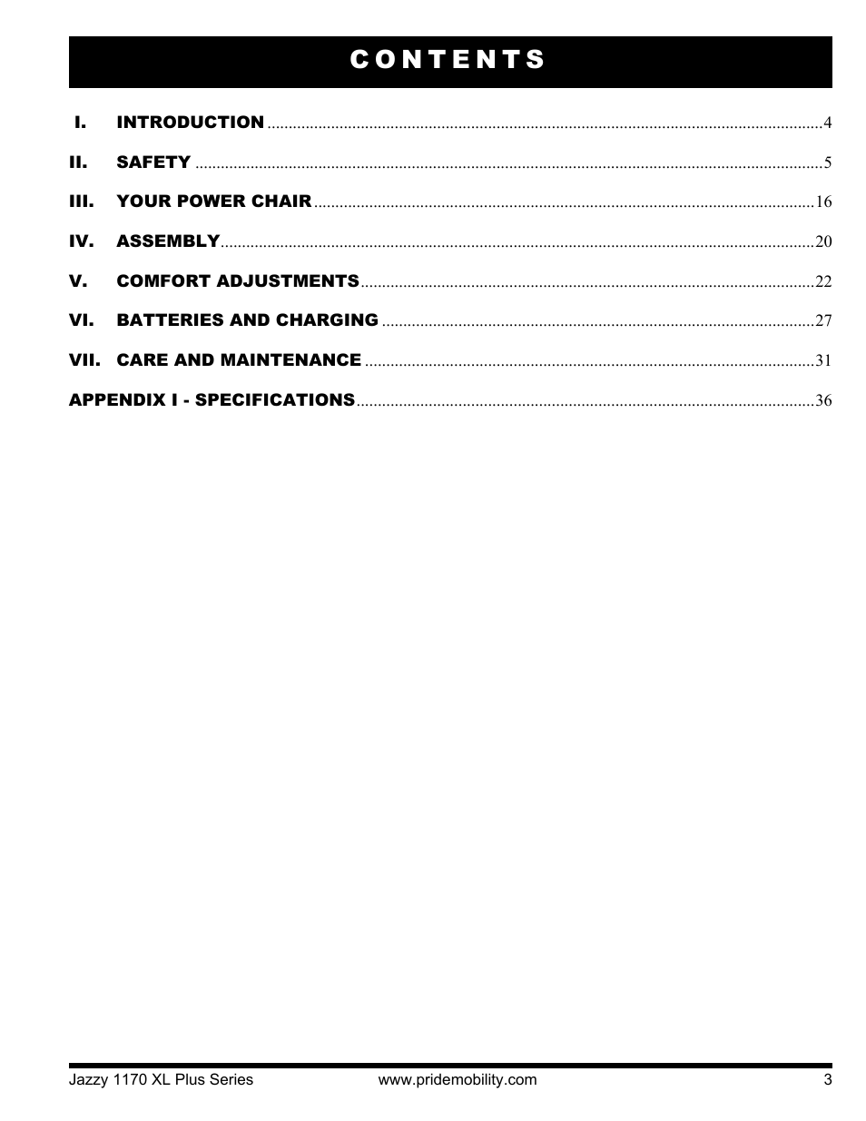 Pride Mobility 1170XL Plus 2VHD User Manual | Page 3 / 40
