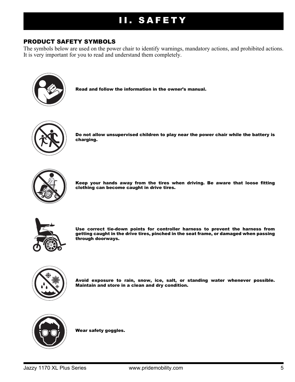 Ii. safety | Pride Mobility 1170XL Plus 2VHD User Manual | Page 5 / 40