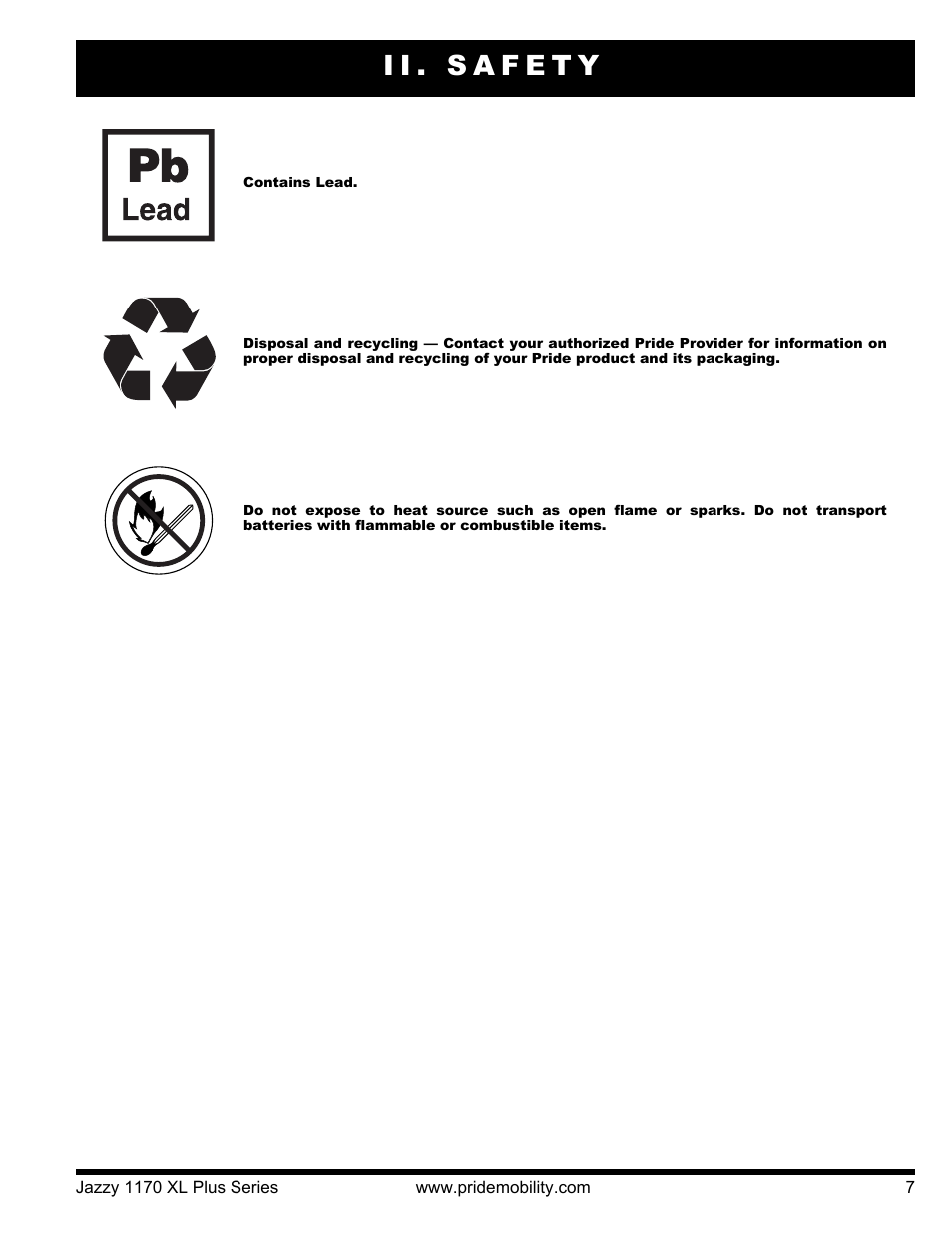 Ii. safety | Pride Mobility 1170XL Plus 2VHD User Manual | Page 7 / 40