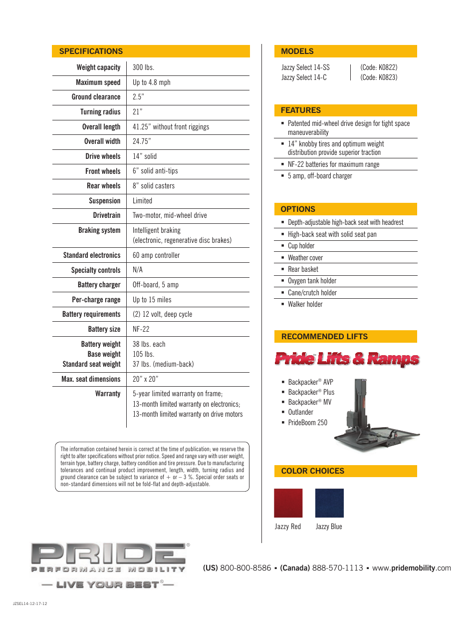 Pride Mobility Jazzy Select 14 Series User Manual | Page 2 / 2