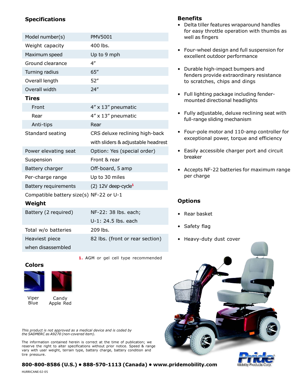 Pride Mobility Hurricane PMV PMV5001 User Manual | Page 2 / 2