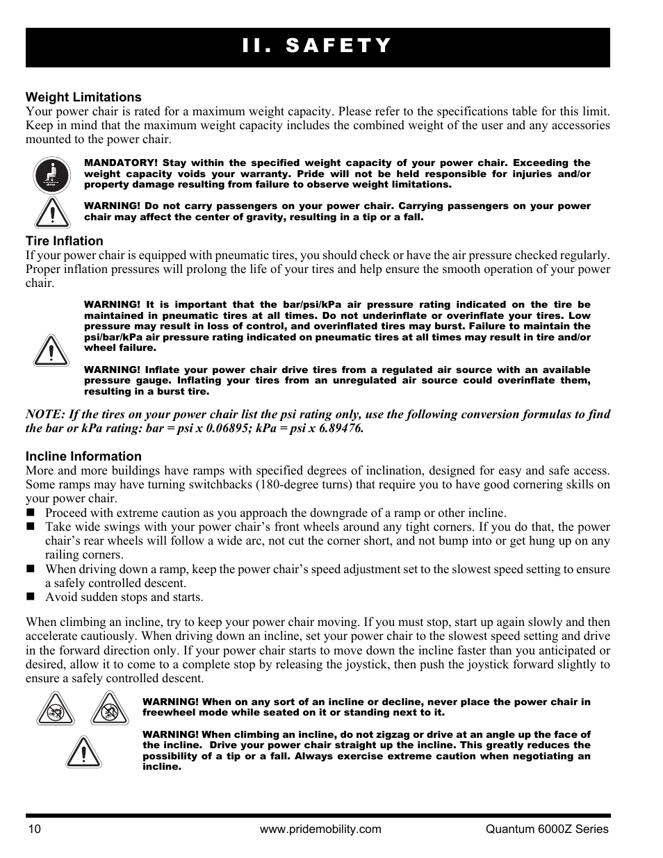 Ii. safety | Pride Mobility 6000Z 4S User Manual | Page 10 / 40