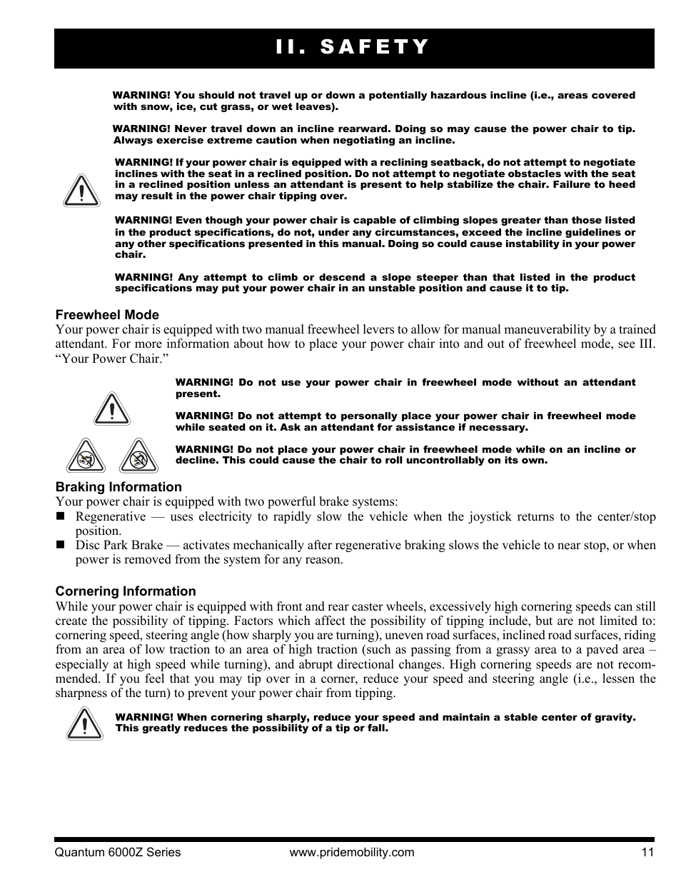 Ii. safety | Pride Mobility 6000Z 4S User Manual | Page 11 / 40