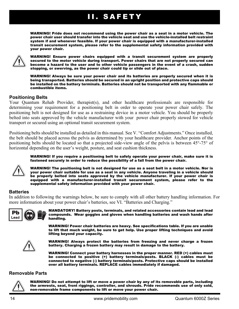 Ii. safety | Pride Mobility 6000Z 4S User Manual | Page 14 / 40