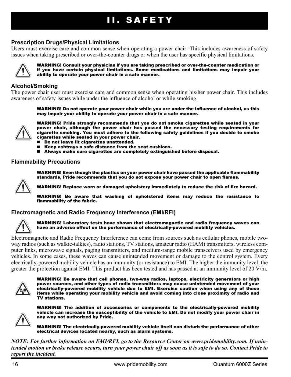 Ii. safety | Pride Mobility 6000Z 4S User Manual | Page 16 / 40