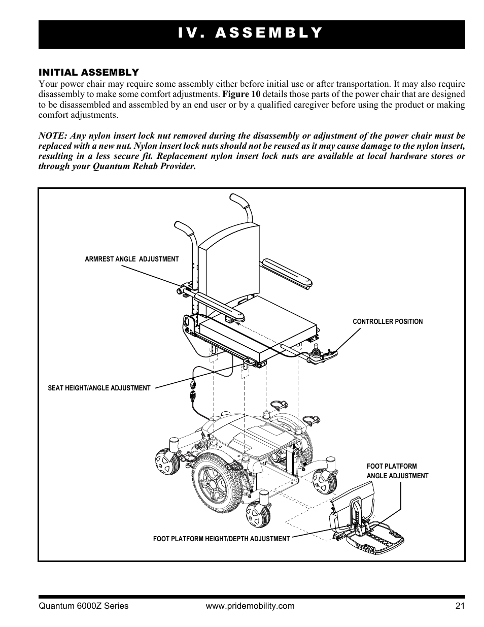 Iv. assembly | Pride Mobility 6000Z 4S User Manual | Page 21 / 40