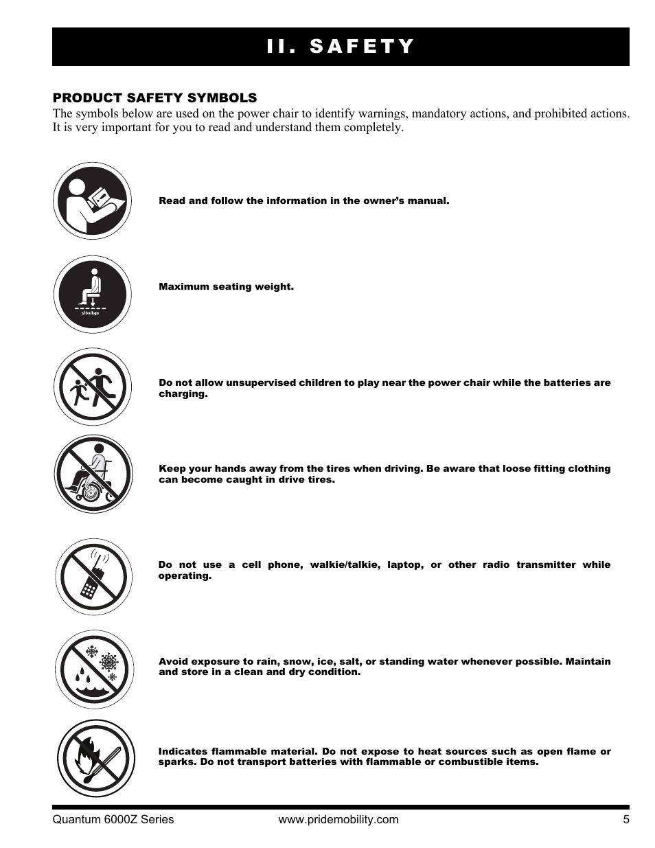 Ii. safety | Pride Mobility 6000Z 4S User Manual | Page 5 / 40