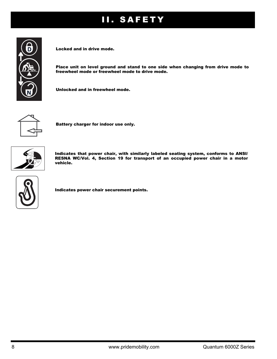 Ii. safety | Pride Mobility 6000Z 4S User Manual | Page 8 / 40
