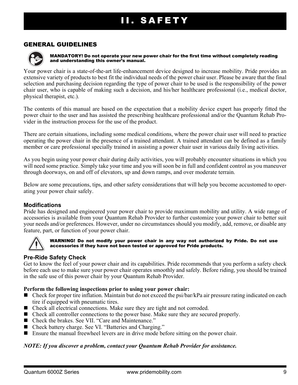 Ii. safety | Pride Mobility 6000Z 4S User Manual | Page 9 / 40
