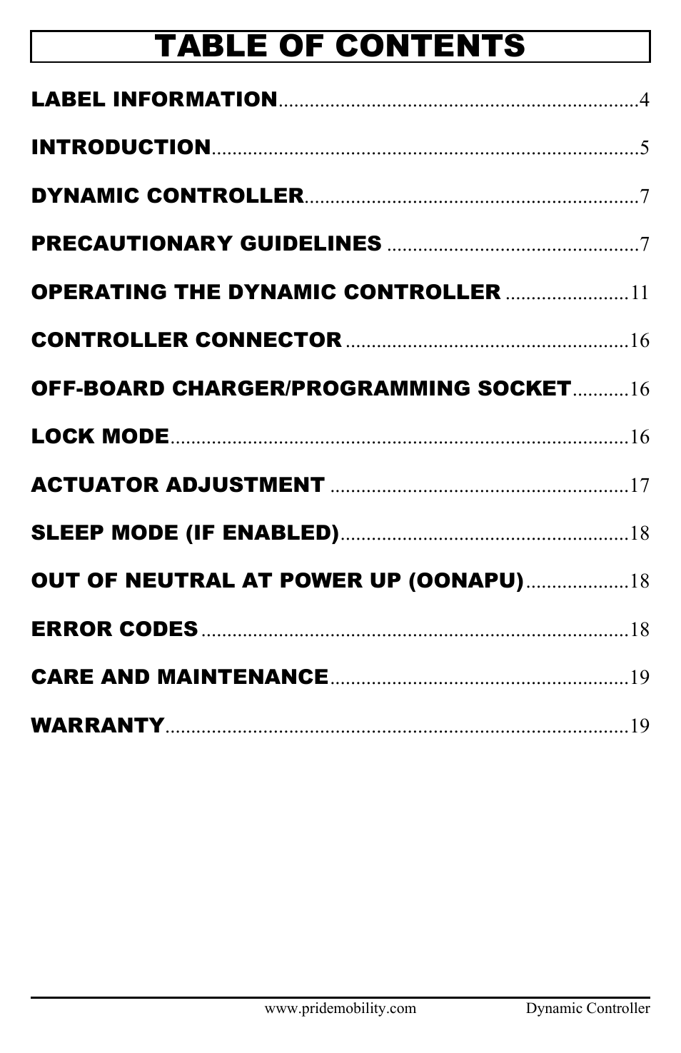 Pride Mobility Dynamic Controller INFMANU3676 User Manual | Page 3 / 20