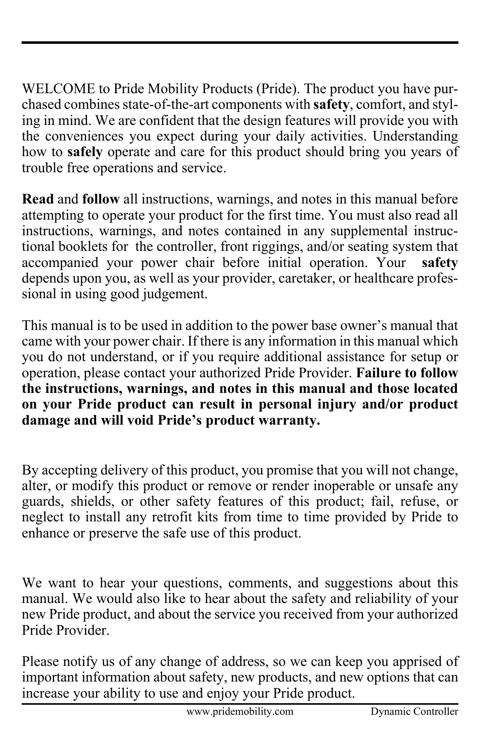 Introduction, Purchaser’s agreement, Information exchange | Pride Mobility Dynamic Controller INFMANU3676 User Manual | Page 5 / 20