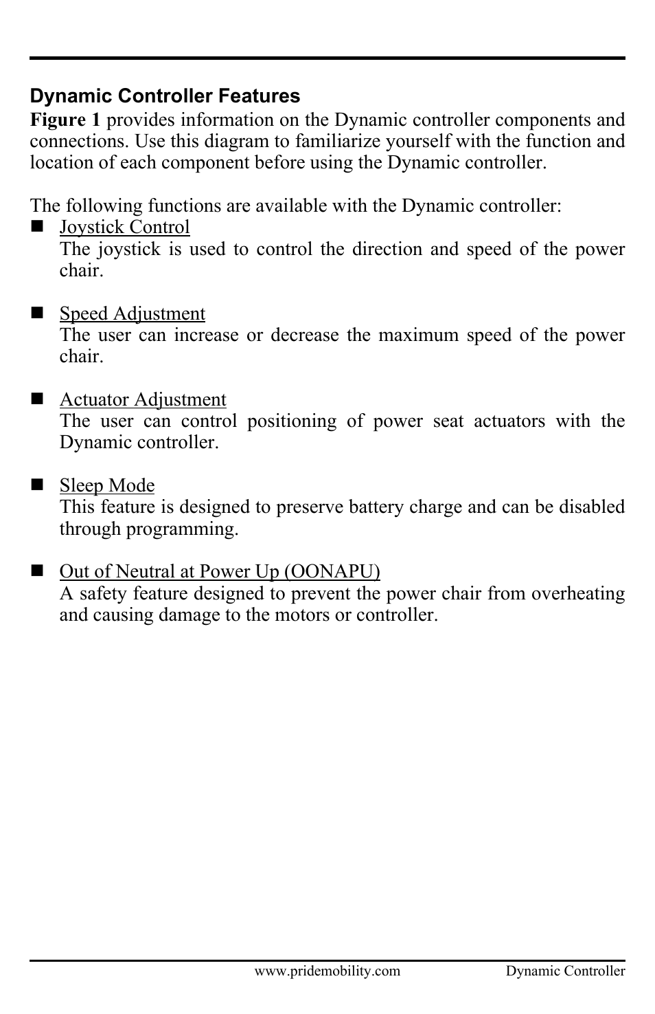 Pride Mobility Dynamic Controller INFMANU3676 User Manual | Page 9 / 20