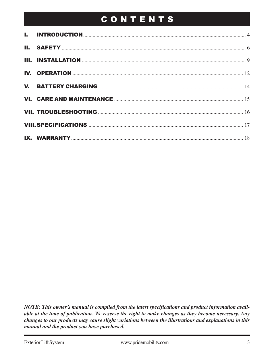 Pride Mobility SilverStar Exterior Lift System User Manual | Page 3 / 19