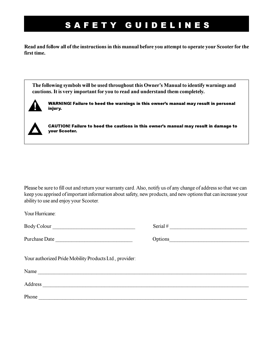 Pride Mobility Hurricane User Manual | Page 2 / 32