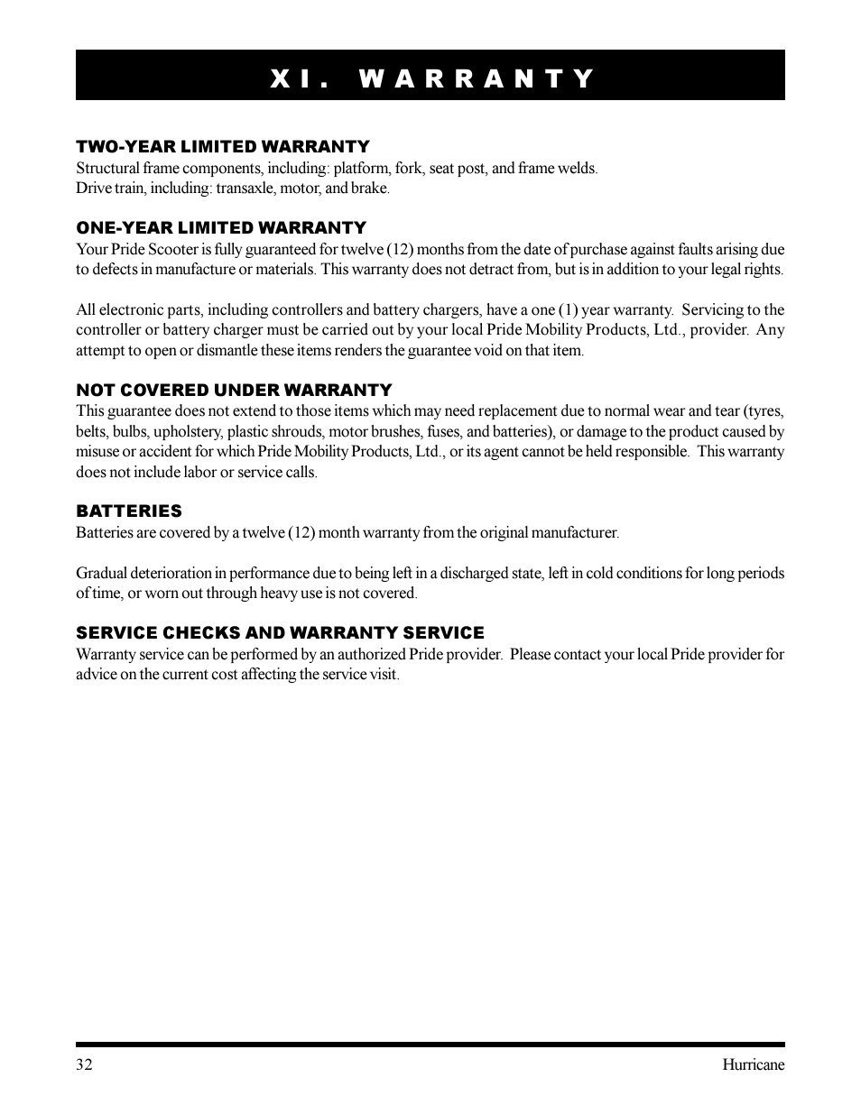 Pride Mobility Hurricane User Manual | Page 32 / 32