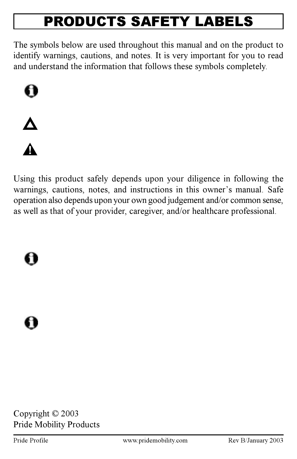 Products safety labels | Pride Mobility Pride Profile INFMANU2127 User Manual | Page 2 / 6