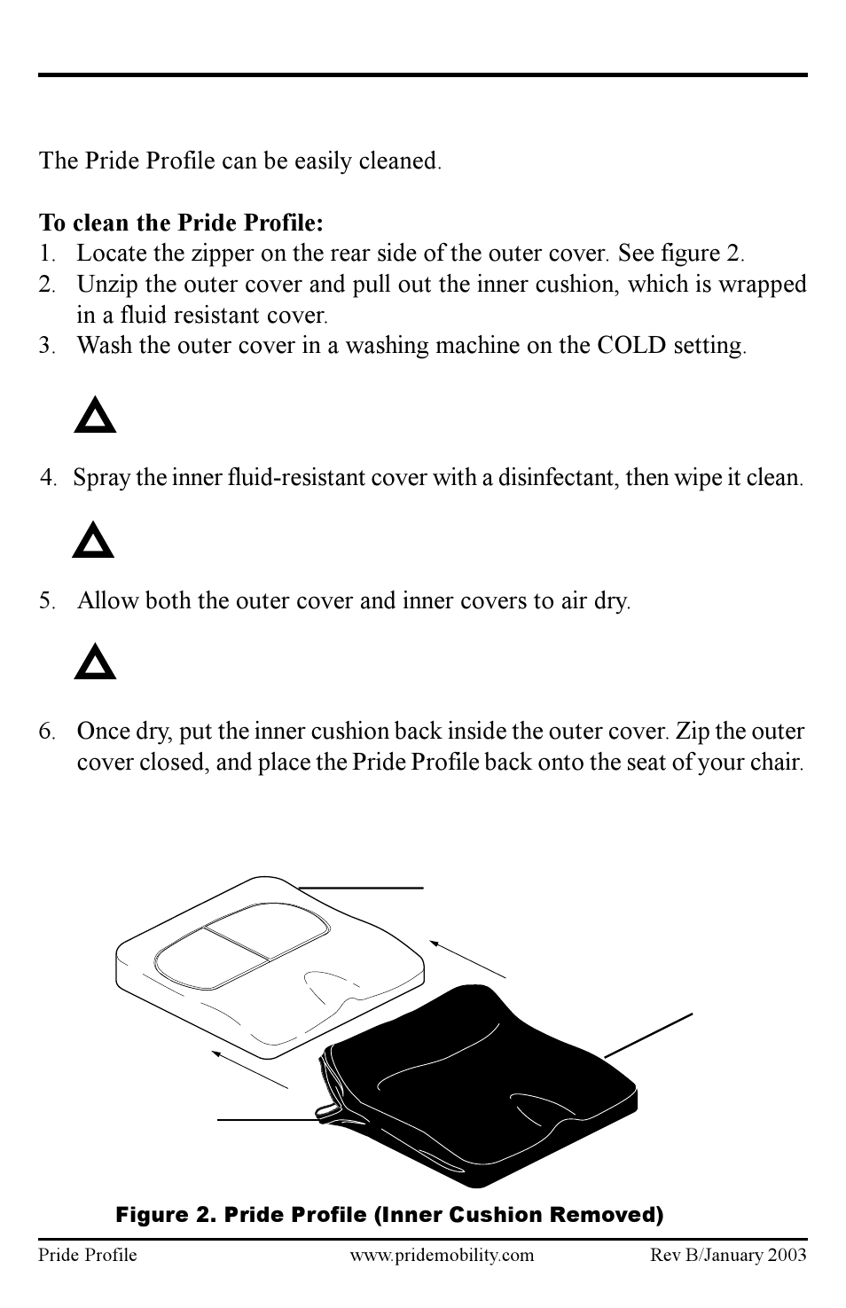 Cleaning | Pride Mobility Pride Profile INFMANU2127 User Manual | Page 4 / 6